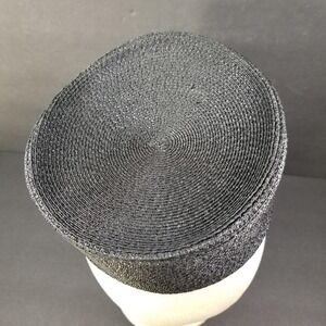 Vintage Black Woven Straw Pillbox Hat with Interior Hair Combs Retro Formal